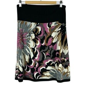Lilibleu Floral Classic Pull On Jersey Knit Knee Length Skirt Large Pink Black
